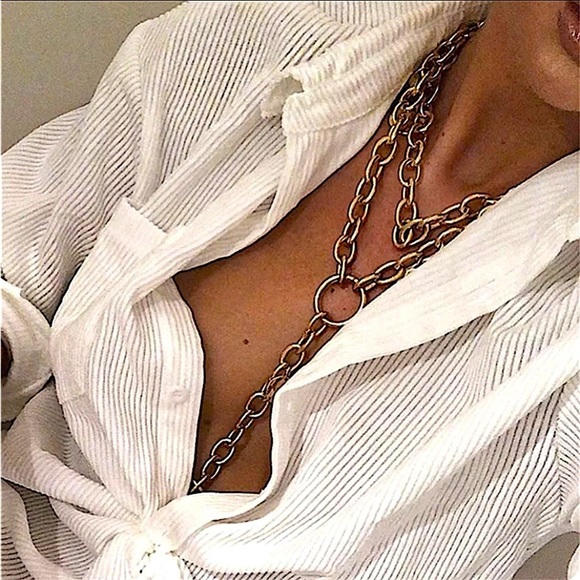 Y Lariat Gold O Link Chunky Statement Chain Link Exaggerated Necklace - Picture 2 of 6